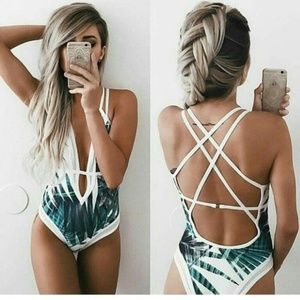 Palm Print One Piece Bathing Suit